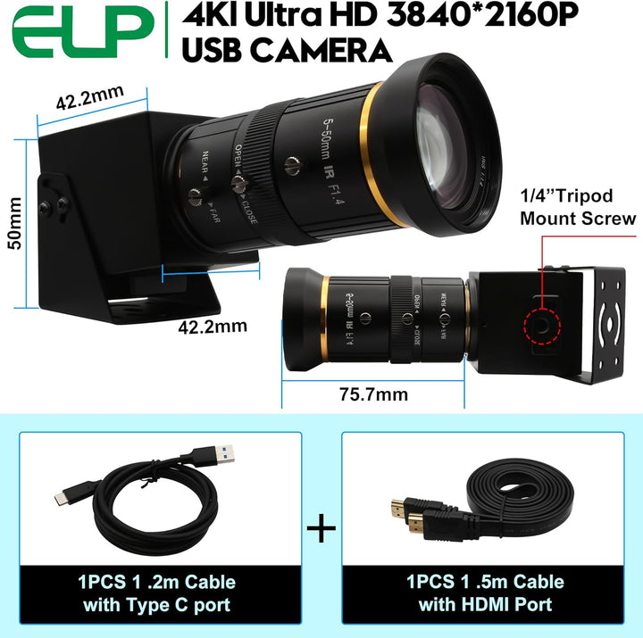 ELP USB-Kamera 4K 60fps HDMI Zoom Manuell 5-50mm 10X Webcam PC Computer H.264 Industrie Sicherheit 5