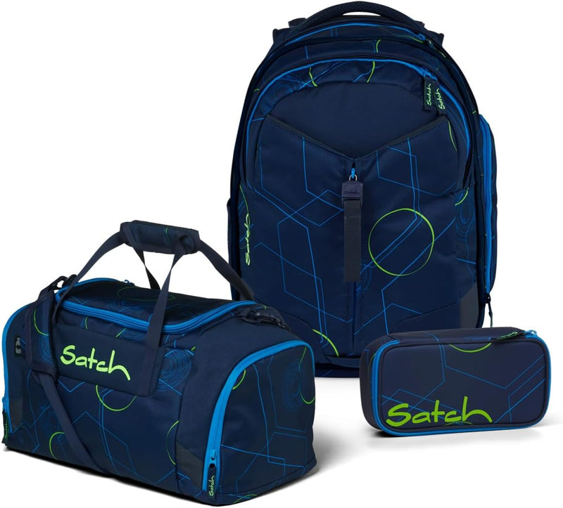 satch Match Schulrucksack Set 3tlg. inkl. Schlamperbox und Sporttasche Blue Tech, Blue Tech