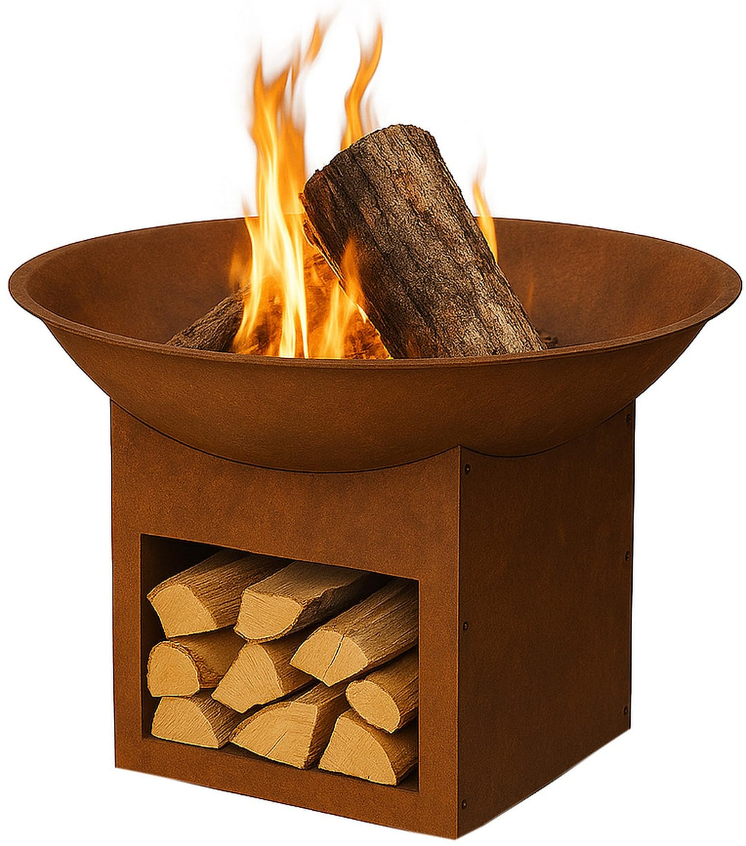 Feuerstelle mit Untergestell, Ø57cm, Feuerkorb für Garten & Terrasse, Lagerfeuer Feuerschale aus Met