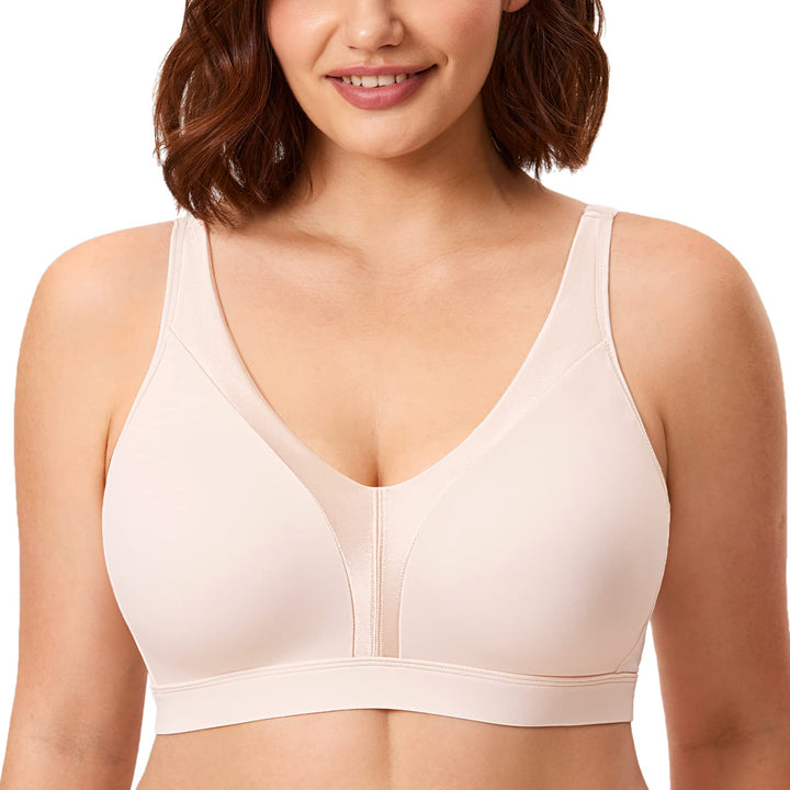 DELIMIRA Damen BH ohne Bügel Grosse Grössen Tshirt BH Seamless Klassische Bequemer 75B Rose White, 7