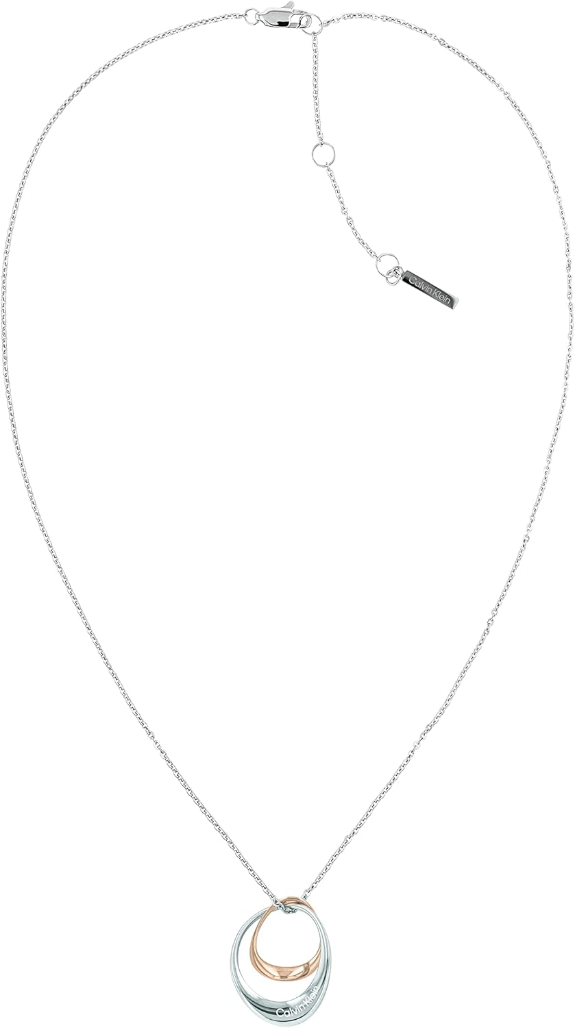 Calvin Klein Warped Rings Damen Halskette und Ohrringe Zweifarbig – Edelstahl und Rotgoldfarben IP-B