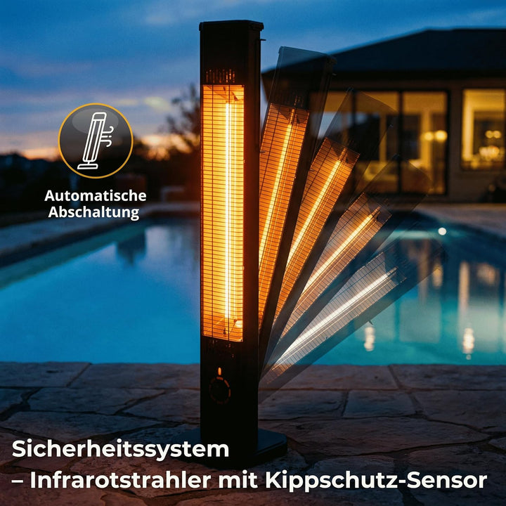 Infrarot Heizstrahler 2000W 8 Stufen, 2-in-1 Wandmontage Standgerät IP65 TOR Schwarz, Schwarz