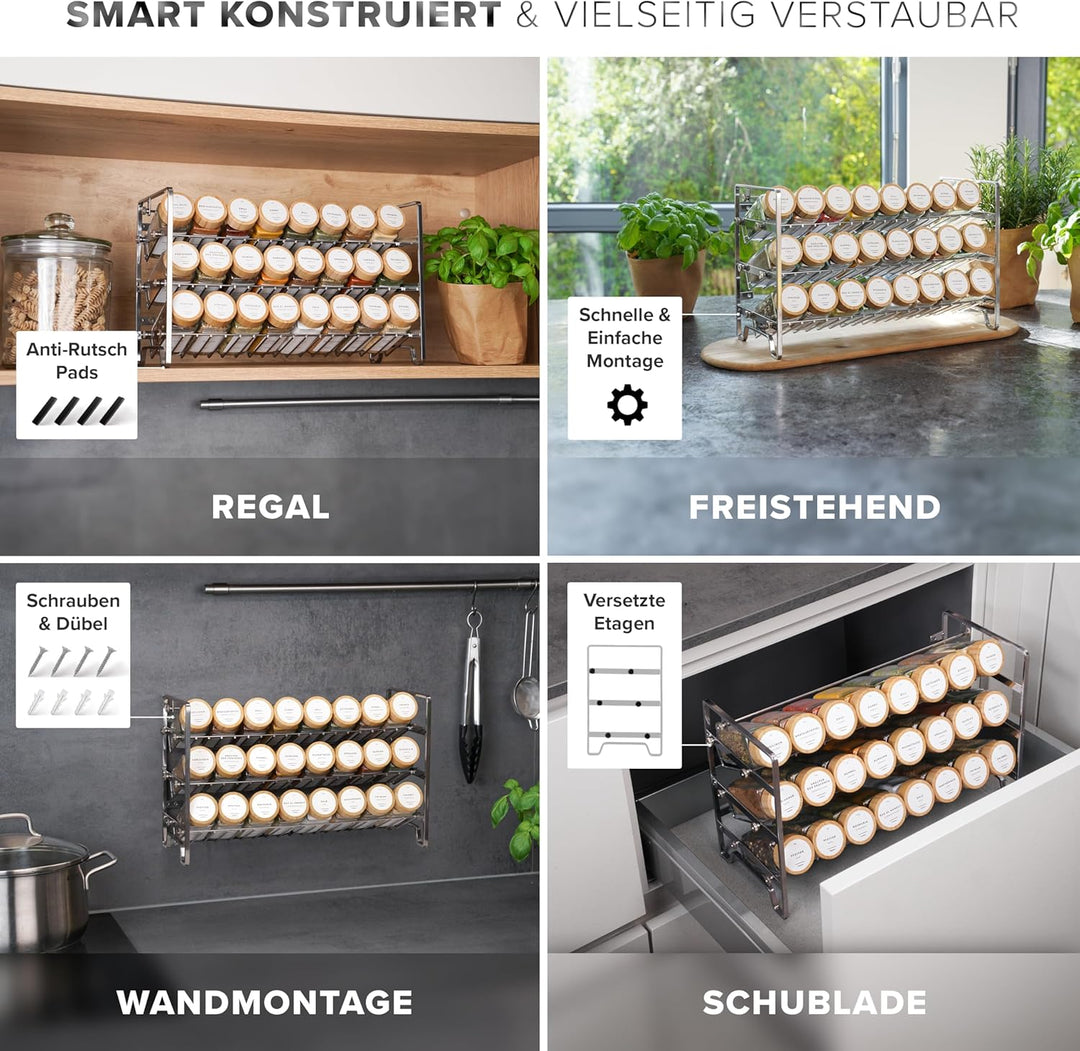 Havenhaus Gewürzregal Set Edelstahl | Gewürzregal stehend inkl. 24 Gewürzgläser+ 336 Gewürzetiketten