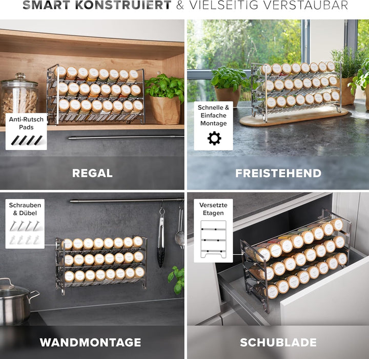 Havenhaus Gewürzregal Set Edelstahl | Gewürzregal stehend inkl. 24 Gewürzgläser+ 336 Gewürzetiketten