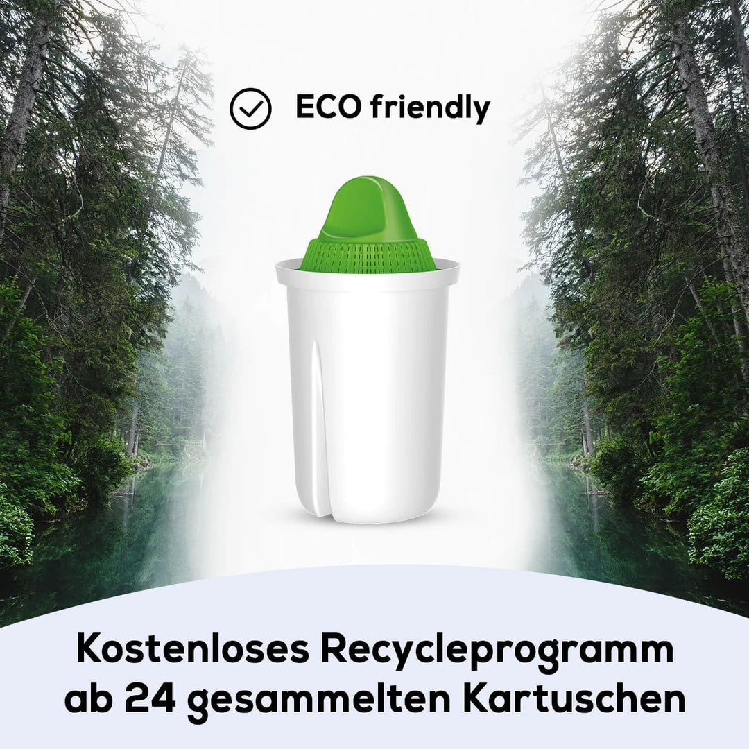 PearlCo 2L Glas Wasserfilter Krug mit 3 alkalischen Filterkartuschen - basisches Wasser durch 5 Stuf