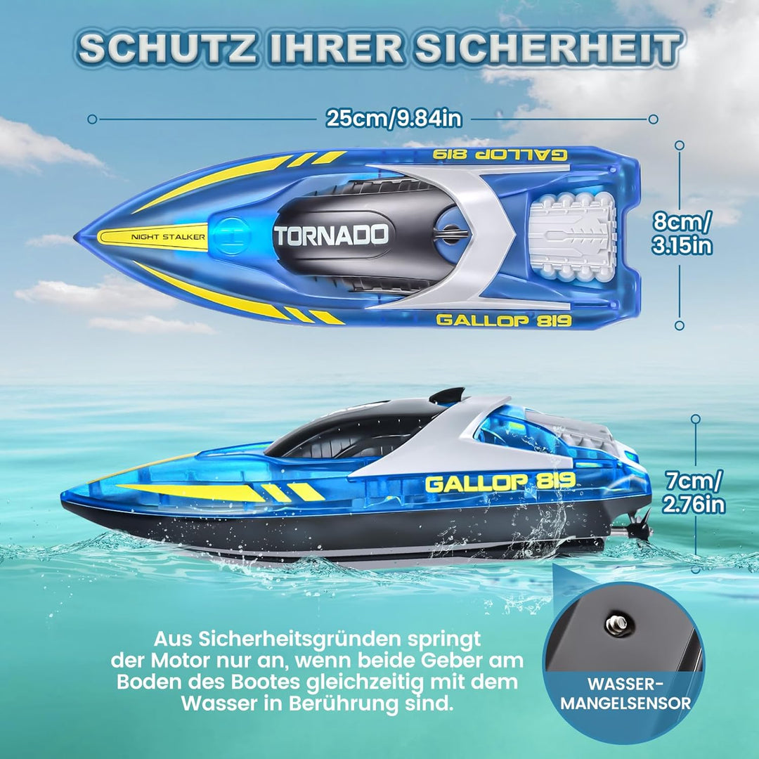 JONRRYIN Ferngesteuertes Boot, RC Boot mit LED-Licht für Pools und Seen, 2,4 GHz Ferngesteuerte Boot
