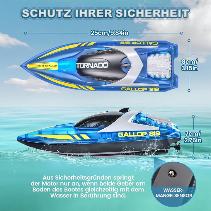 JONRRYIN Ferngesteuertes Boot, RC Boot mit LED-Licht für Pools und Seen, 2,4 GHz Ferngesteuerte Boot