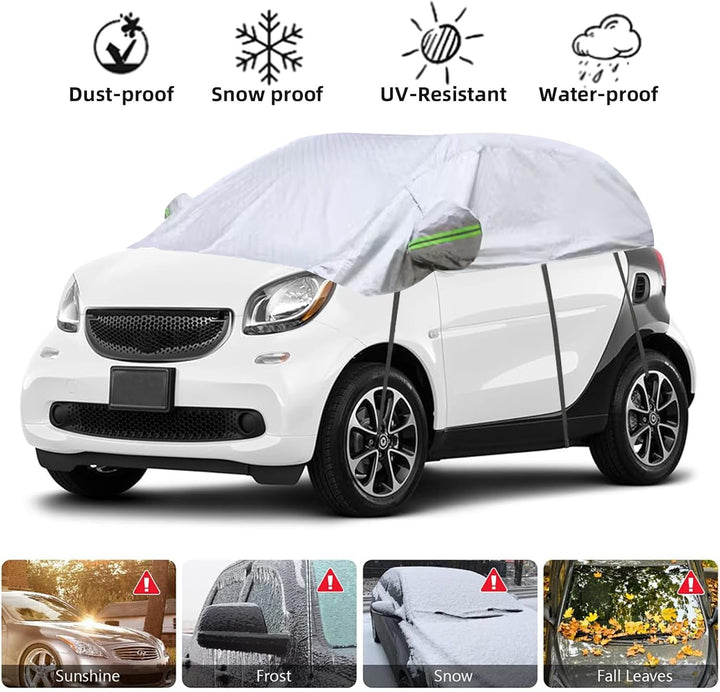 Halbgarage Autoabdeckung Wasserdicht Passend für Smart Fortwo 2006-2025, 300D Atmungsaktiv Autoplane