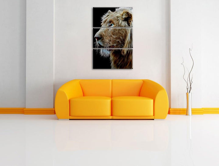 Dark stolzer weisser Löwe schwarz/weiss Deluxe 3-Teiler Leinwandbild 120x80 Bild auf Leinwand, XXL r