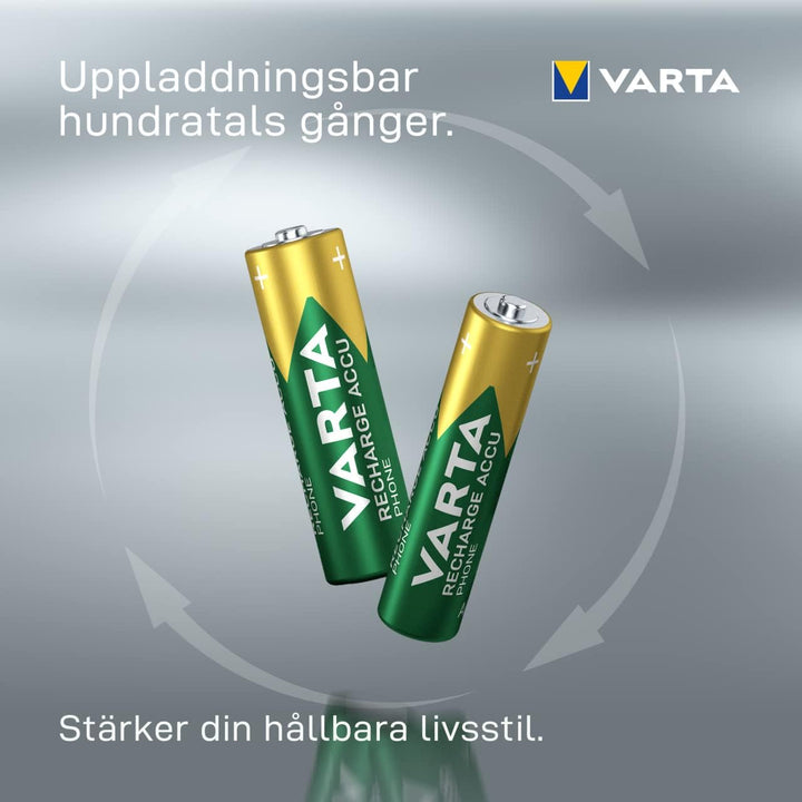 VARTA Batterien AAA, wiederaufladbar, 4 Stück, Recharge Accu Phone, Akku, 800 mAh NI-MH, sofort eins
