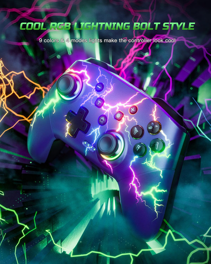 VOYEE Switch Controllers kompatibel mit Switch/Lite/OLED/Windows, 1000mAh Programmierbar RGB Blitz L