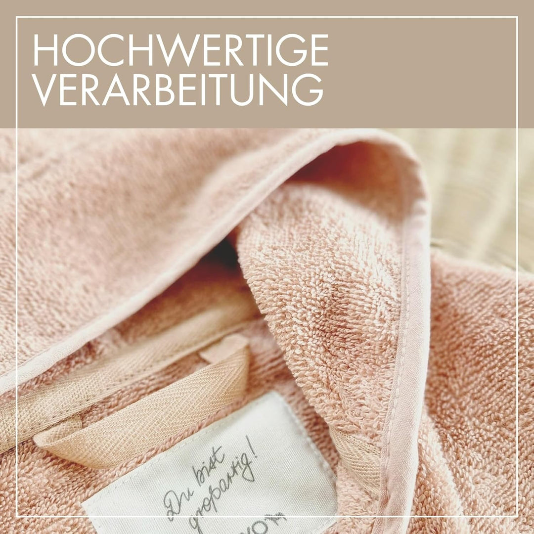 MOYO Baby Badeponcho Mit Bärenohren in Puder - Kinder Badetuch für 0-3 Jahre - Weicher Poncho Aus 10