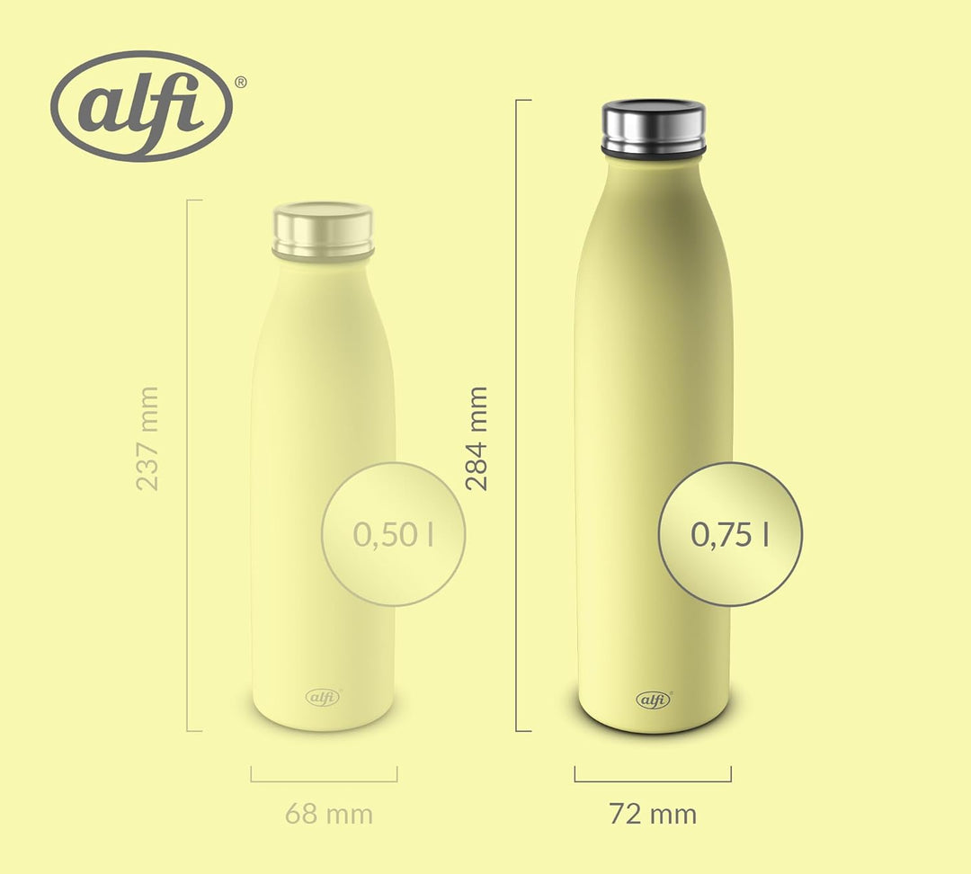 alfi PURE BOTTLE 750ml, gelb, lemon sorbet, Isolierflasche aus Edelstahl, kohlensäurefest, 12h heiss