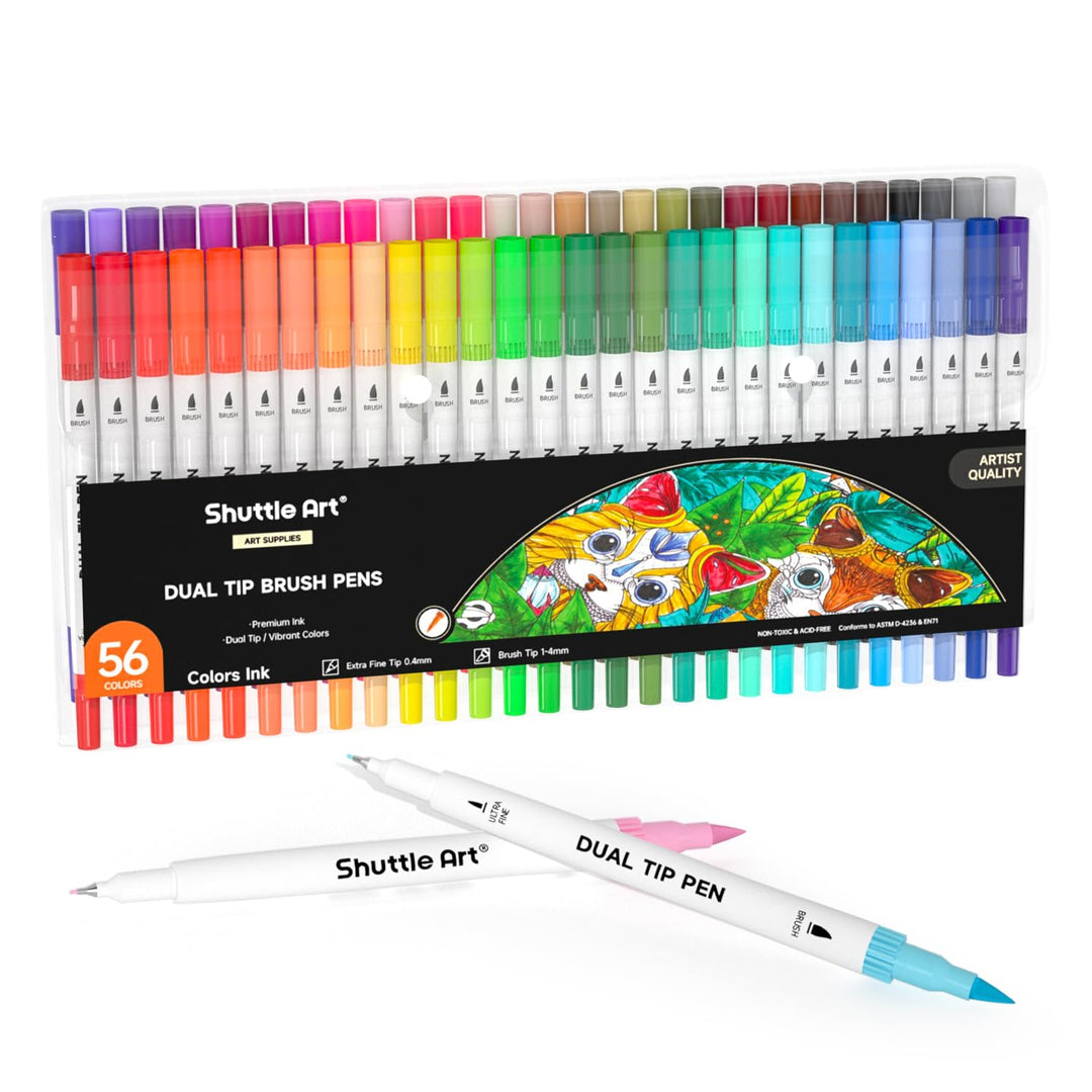 Shuttle Art Dual Brush Pen Set, doppelköpfige Pinselstifte mit weicher Spitze, 56 bunte Aquarellstif