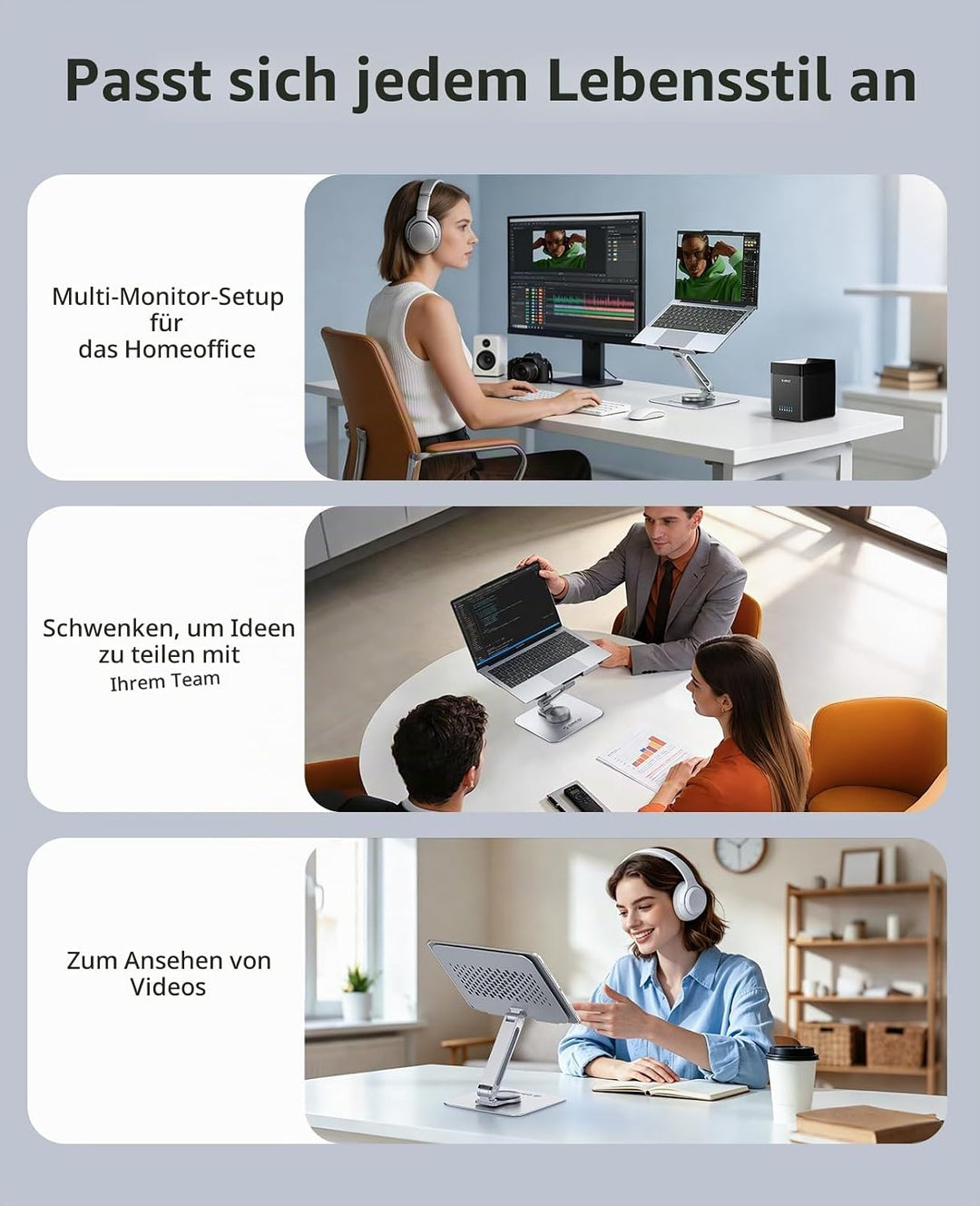 ORICO Laptop Ständer Höhenverstellbar mit 360° Drehsockel, Faltbarer Ergonomischer Notebook Ständer