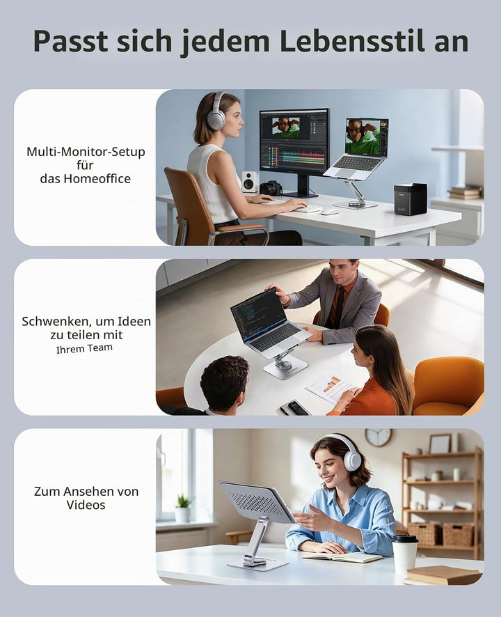 ORICO Laptop Ständer Höhenverstellbar mit 360° Drehsockel, Faltbarer Ergonomischer Notebook Ständer