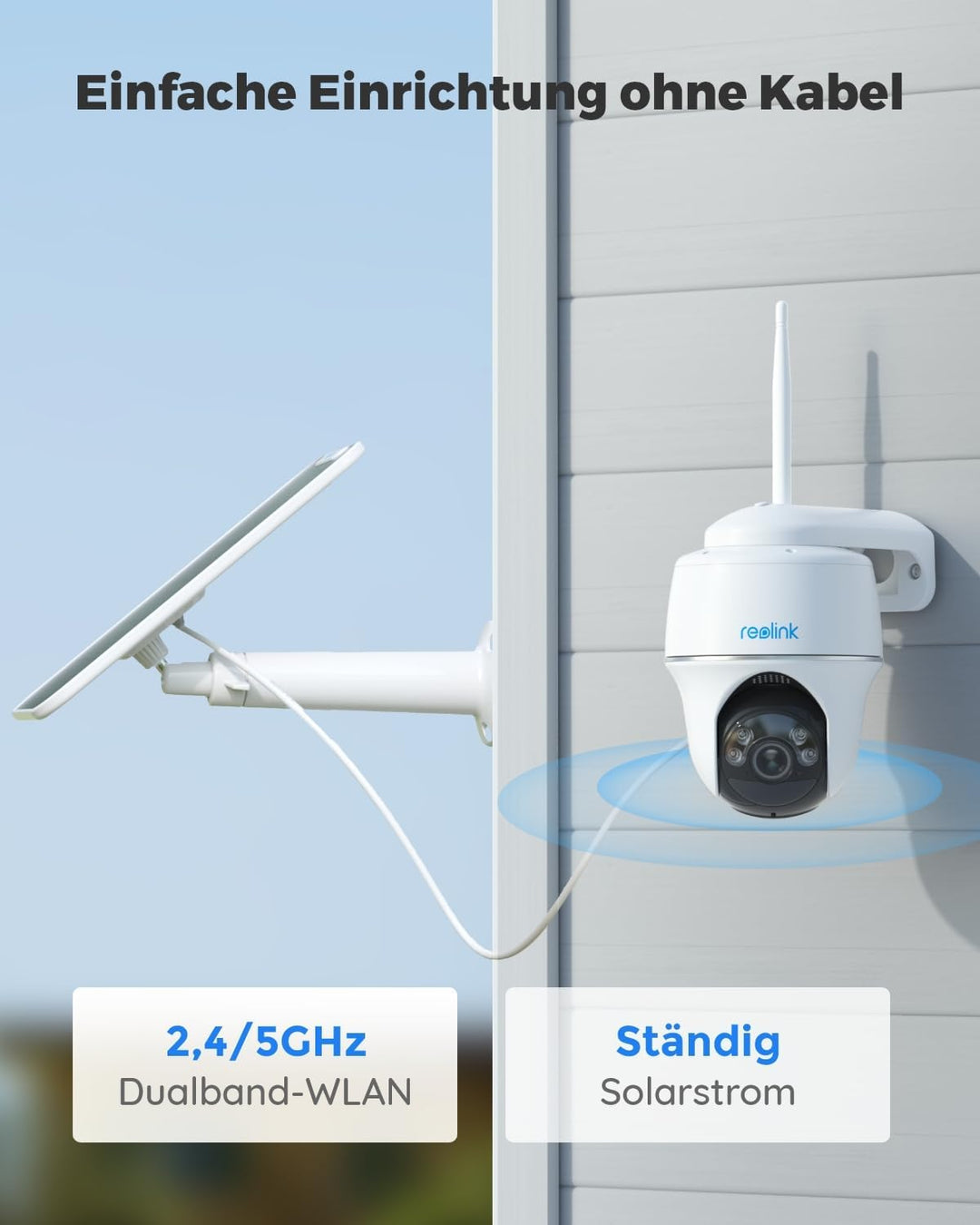 Reolink 2K PTZ Solar Überwachungskamera Aussen Akku, Personen-/Autoerkennung, 355°/140° Pan Tilt WLA