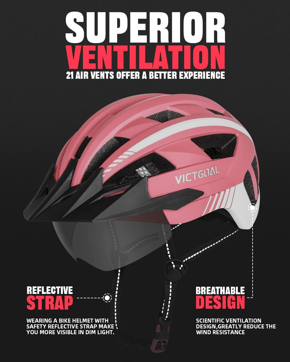 VICTGOAL Fahrradhelm Herren Damen MTB Helm mit Abnehmbarer Magnetische Schutzbrille Visier Atmungsak