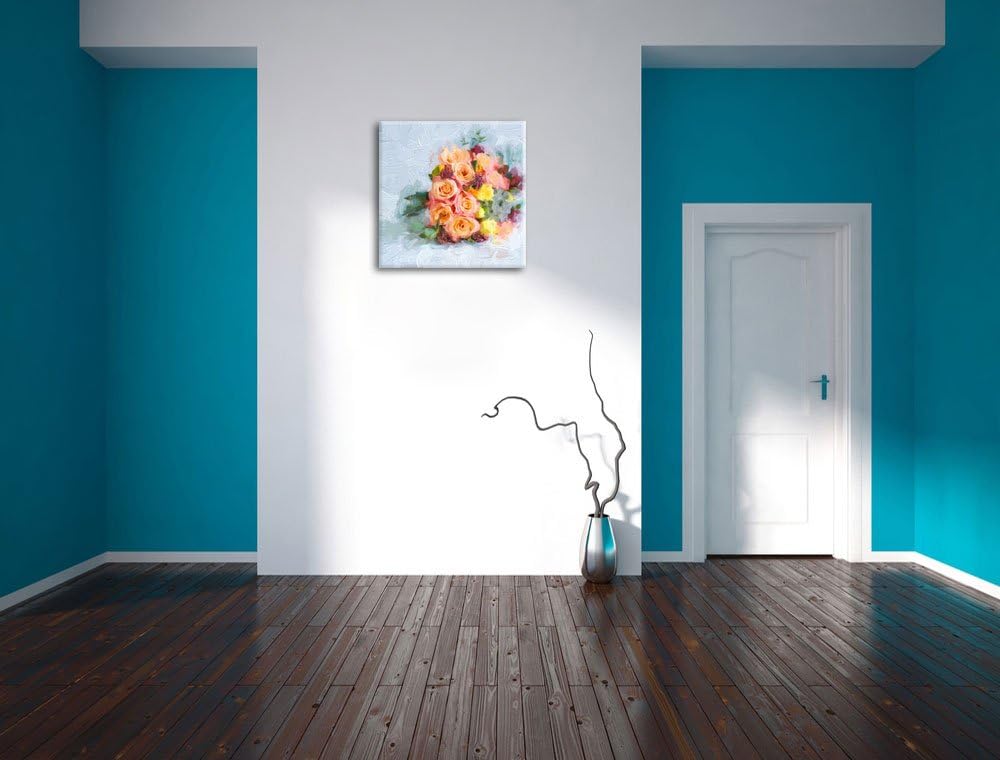 Pixxprint Romantischer Blumenstrauss als Leinwandbild | Grösse: 70x70 cm | Wandbild | Kunstdruck | f