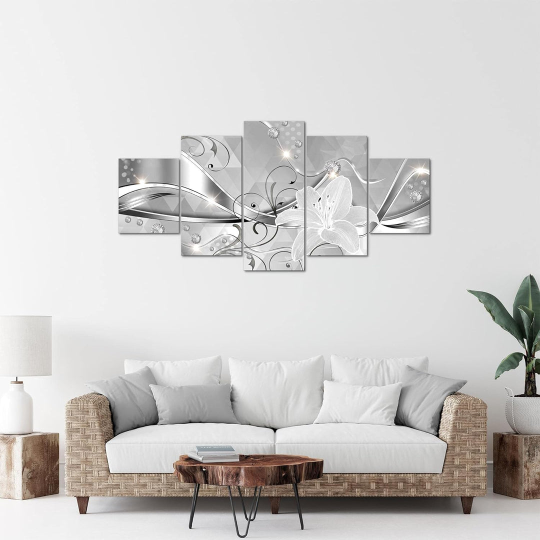 Runa Art Bild Wohnzimmer Schlafzimmer Blumen Lilien 5 Teilig Abstrakt Schwarz Weiss Wandbilder auf V