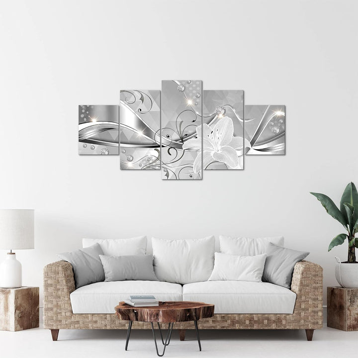 Runa Art Bild Wohnzimmer Schlafzimmer Blumen Lilien 5 Teilig Abstrakt Schwarz Weiss Wandbilder auf V