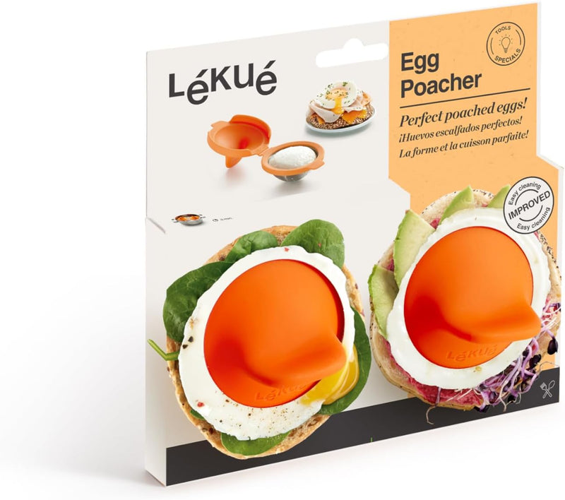 Lékué Eier-Pochierer, Edelstahl, orange, 9,3 x 11 x 7,5 cm, 2 Stück