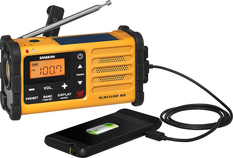 Sangean MMR-88 Tragbares Kurbelradio, Notfall radio mit Taschenlampe und Notfall-Signalton - UKW/MW-