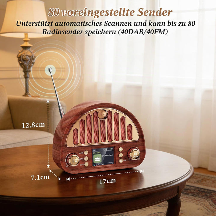Mesqool Tragbares DAB+/UKW Radio, Retro Radio mit Bluetooth 5.0, Nostalgie Radio Klein mit 3000mAh A