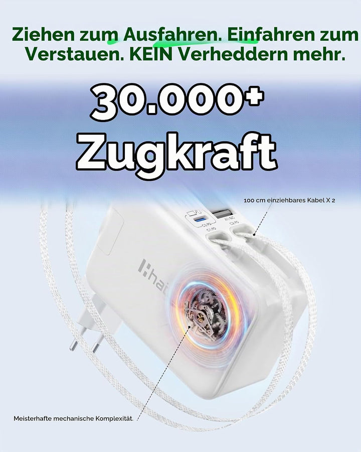 HATALKIN 67W Einziehbares Ladegerät mit Apple Watch Ladegerät,USB Ladegerät Netzteil mit Dual Typ-C