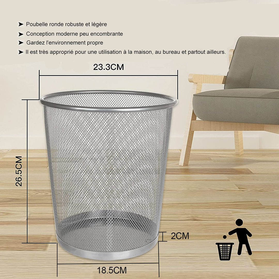 SENENQU 3 Stück Papierkorb Büro Metall, 12L Büro Mülleimer Silber Metall Gitter, Kleine Papierkorb M