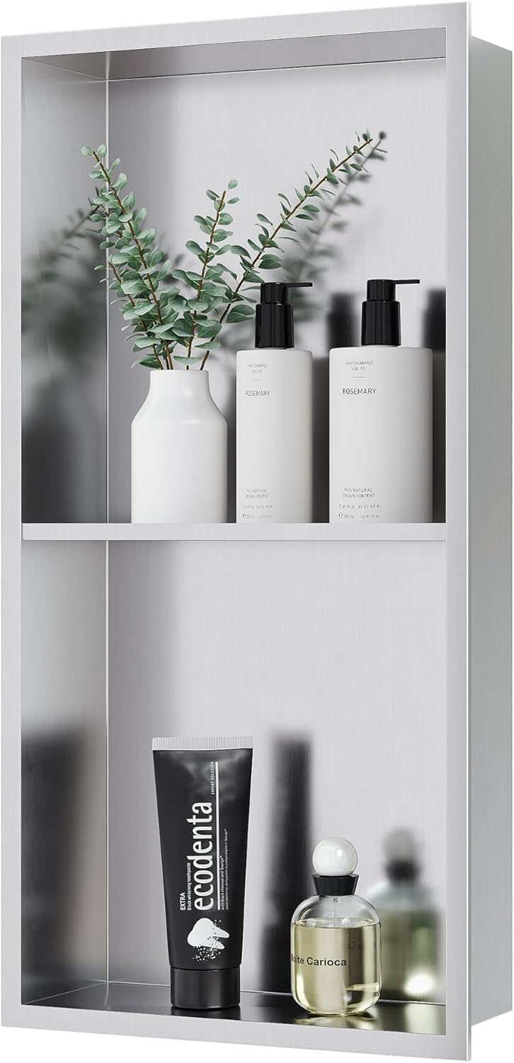 Neodrain Wandnische Dusche Edelstahl Duschnische Doppelregal für Badezimmer 60 x 30 cm, Doppelschich