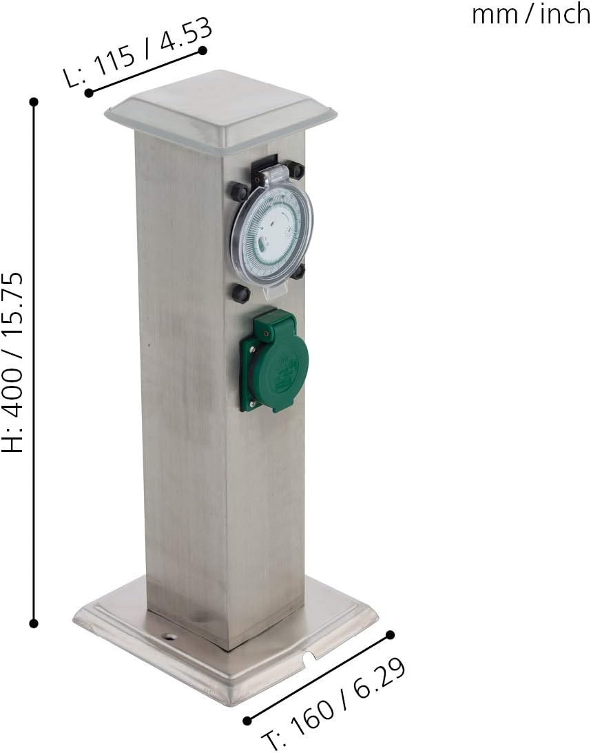EGLO Outdoor Zubehör Steckdosensäule, Gartensteckdose inkl. Zeitschaltuhr, 2 Steckdosen, Material: E