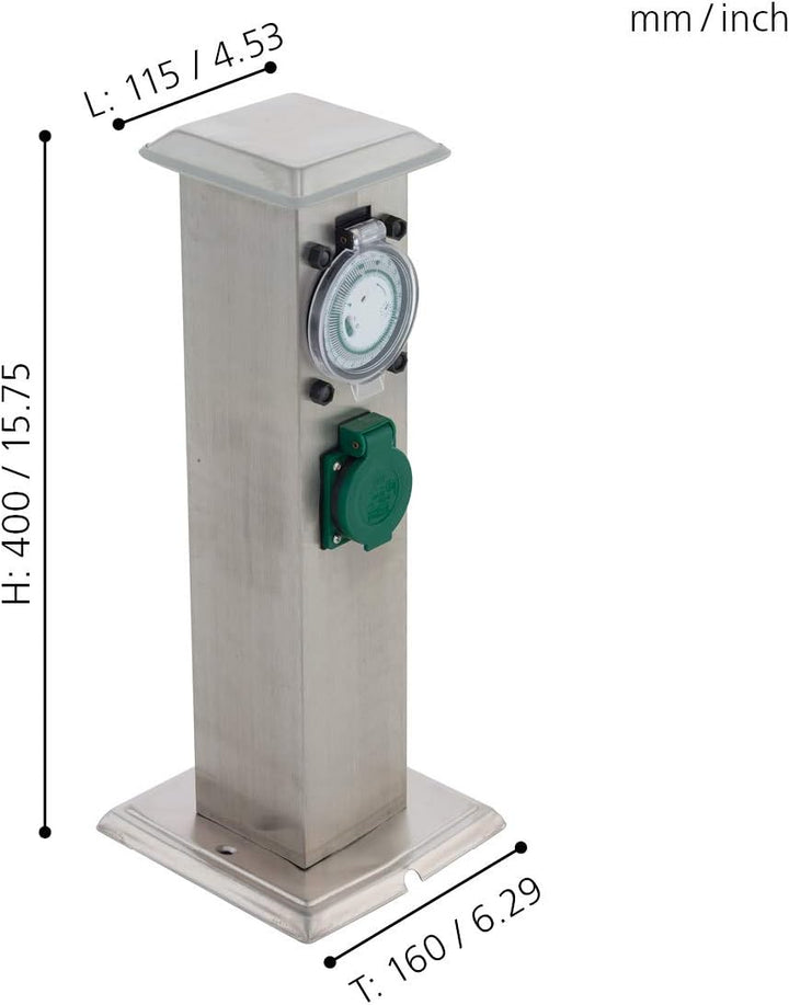 EGLO Outdoor Zubehör Steckdosensäule, Gartensteckdose inkl. Zeitschaltuhr, 2 Steckdosen, Material: E