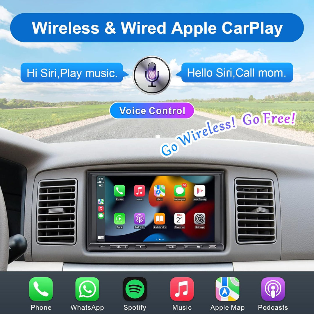 Doppel Din Radio Android mit Wireless CarPlay & Wireless Android Auto, Autoradio mit Navi 7 Zoll Bil