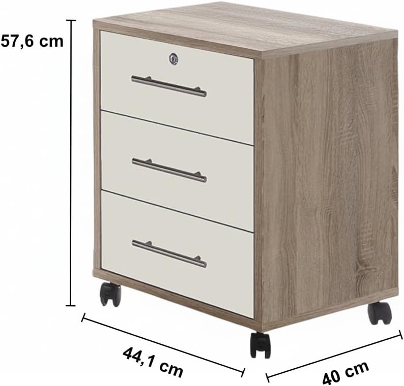 moebel-dich-auf Rollcontainer TABOR in Eiche Sonoma weiss matt 3 Schubkästen 44,1 cm breit, Rollcont