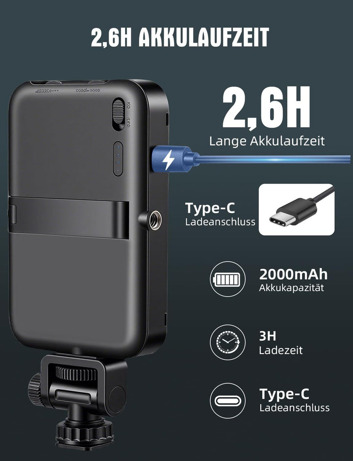 YOHOOLYO Selfie Licht Handy mit Weichem Diffusor und Ständer 2500K-9500K CRI 95+ Rechargeable Fotoli