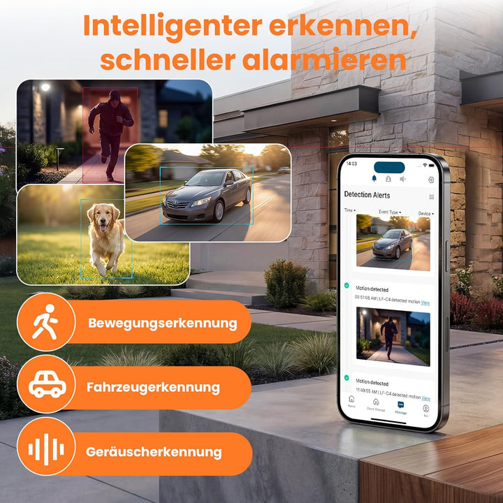 litokam Fensterkamera 2,4 GHz & 5 GHz Dual-Band, 3MP 2K Überwachungskamera Innen mit KI-Farbnachtsic