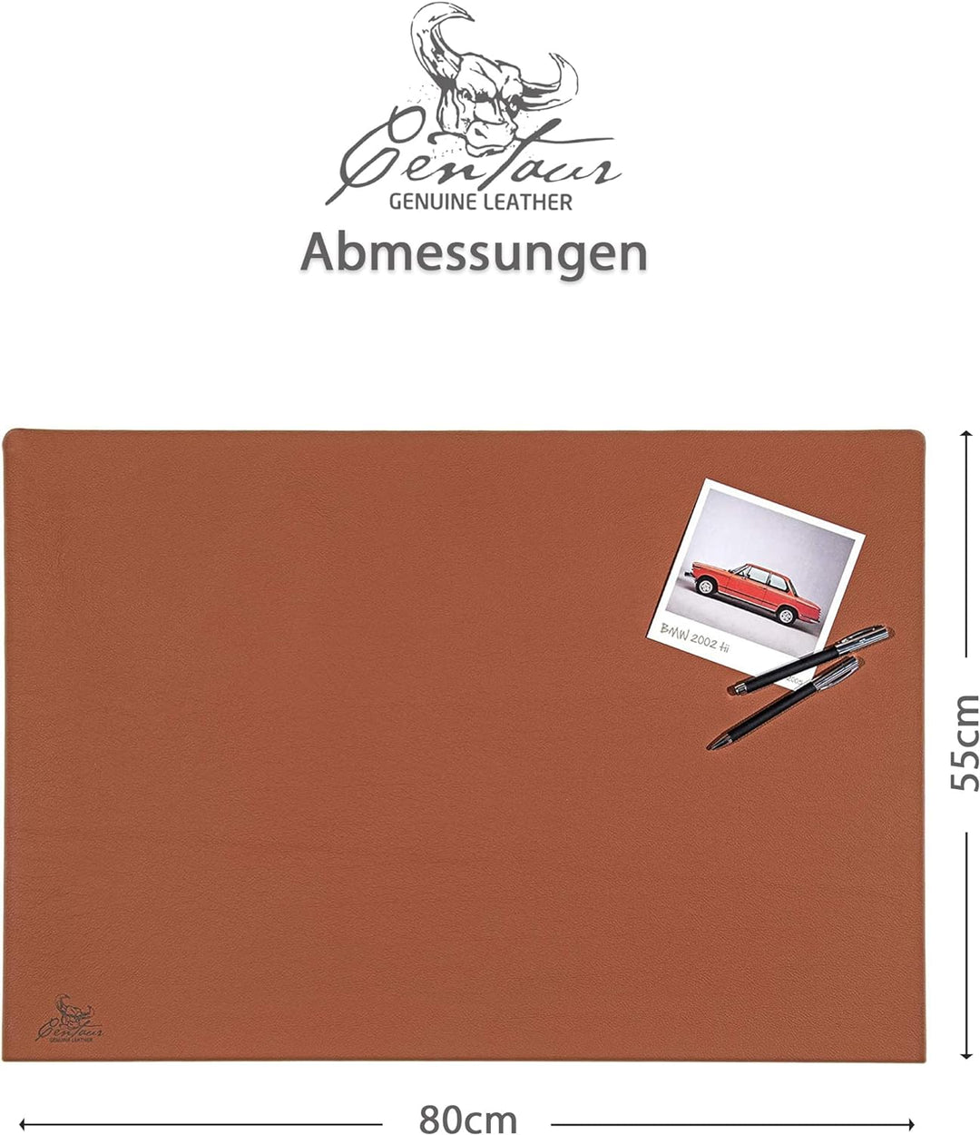 Centaur - Hochwertige Leder Schreibtischunterlage mit 90° Kantenschutz - Cognac 55x80 cm - ideal für