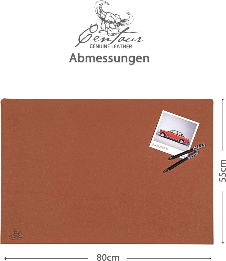 Centaur - Hochwertige Leder Schreibtischunterlage mit 90° Kantenschutz - Cognac 55x80 cm - ideal für