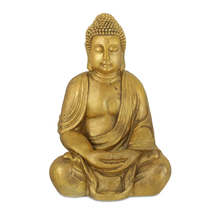 Relaxdays Buddha Figur Garten, wetterfest, frostsicher, XL Gartenbuddha sitzend, Gartenfigur, HBT: 7
