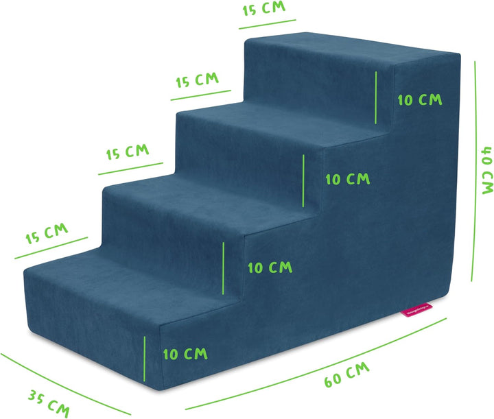 Badum - Hundetreppe für Kleine Hunde - Katzentreppe - 40 cm hoch, 4 Stufen, mit Antirutsch-Boden, Be