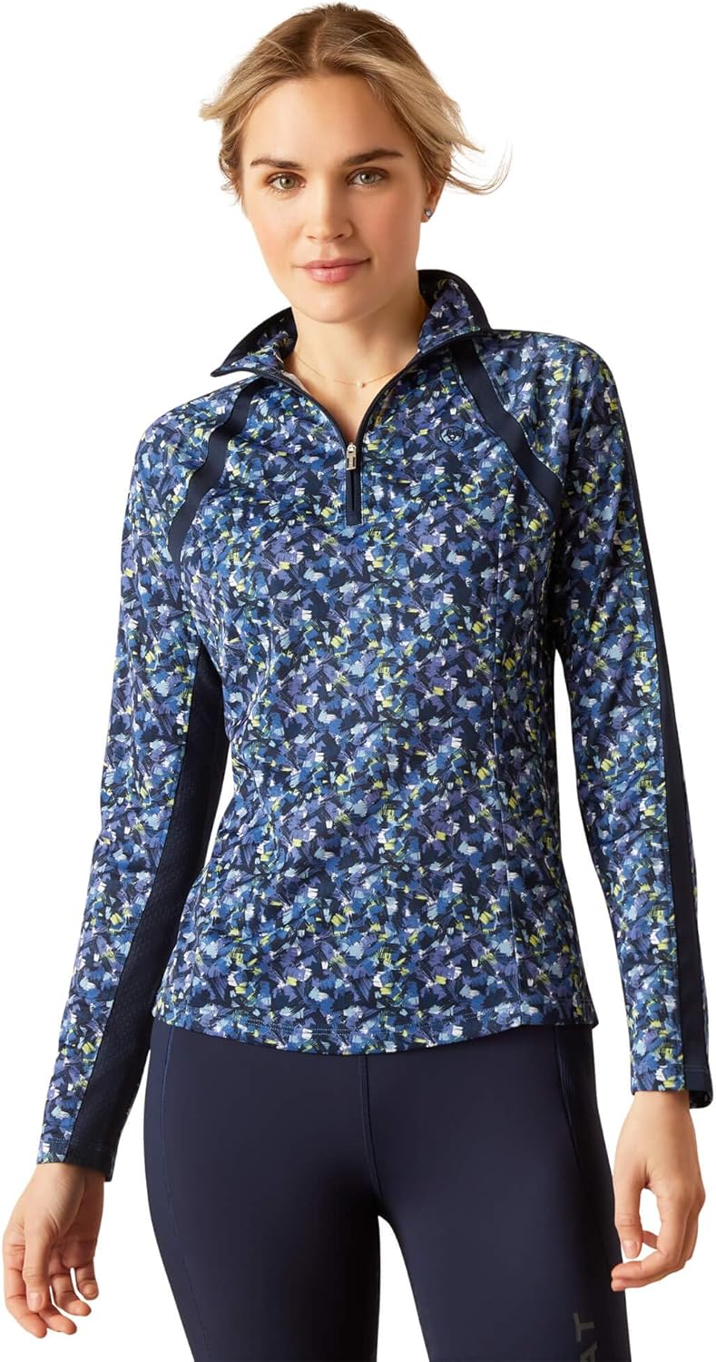 ARIAT 2023 Damen Sunstopper 2.0 1/4 Zip Base Layer Top 10030429 - Navy Punkt - S Blue Scribble, S Bl