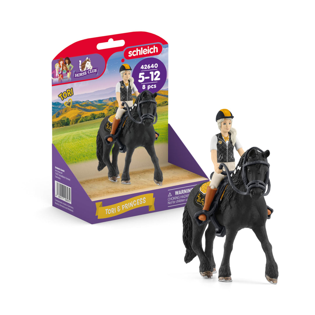 SCHLEICH Horse Club | Tori & Princess 42640 | bewegliche Mädchenfigur mit Pferd, Sattel, Zaumzeug &