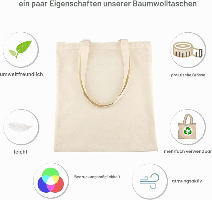 IDEA HOME Baumwolltasche 38x42cm- Jutebeutel Gross - Stoffbeutel Unbedruckt, Personalisierung Möglic