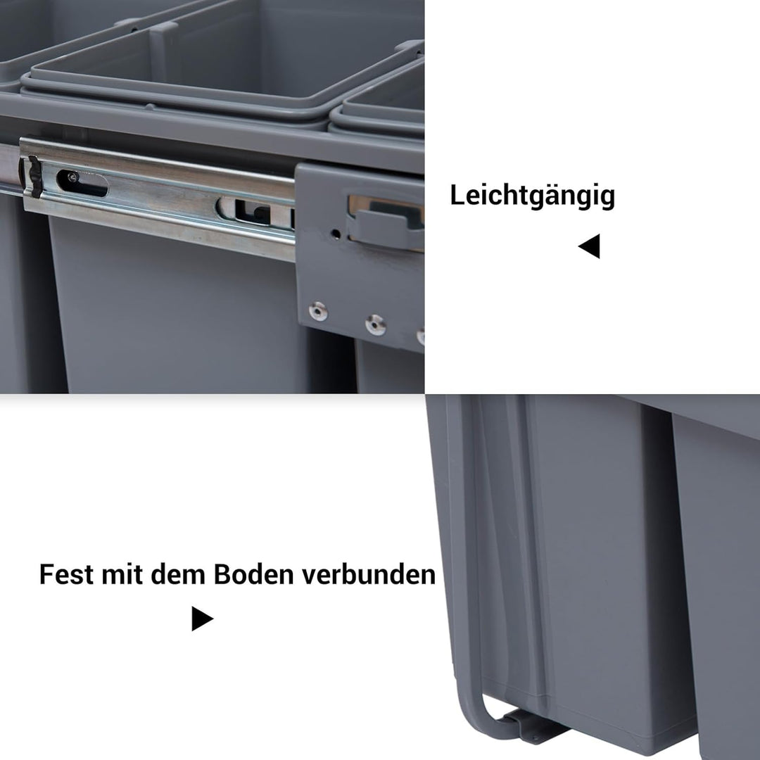 HOMCOM Abfallsammler 20 L+10 L+10 L Ausziehbar Einbaumülleimer Unterschrank Abfalleimer Mülleimer fü