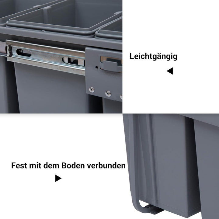HOMCOM Abfallsammler 20 L+10 L+10 L Ausziehbar Einbaumülleimer Unterschrank Abfalleimer Mülleimer fü