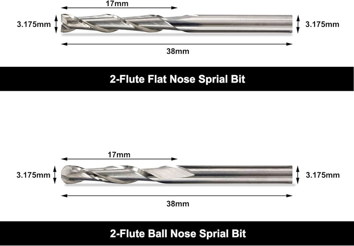 FoxAlien 1/8" Schaft CNC Gravierstichel Fräser-Kit für alle Zwecke, V-Fräser, Spiral-Schaftfräser, 2