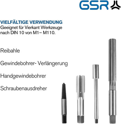 GSR Stahl-Windeisen mit Zentrierauge, Silver (Gr.0 | M1 - M8), Halter für Gewindebohrer, Vierkantauf