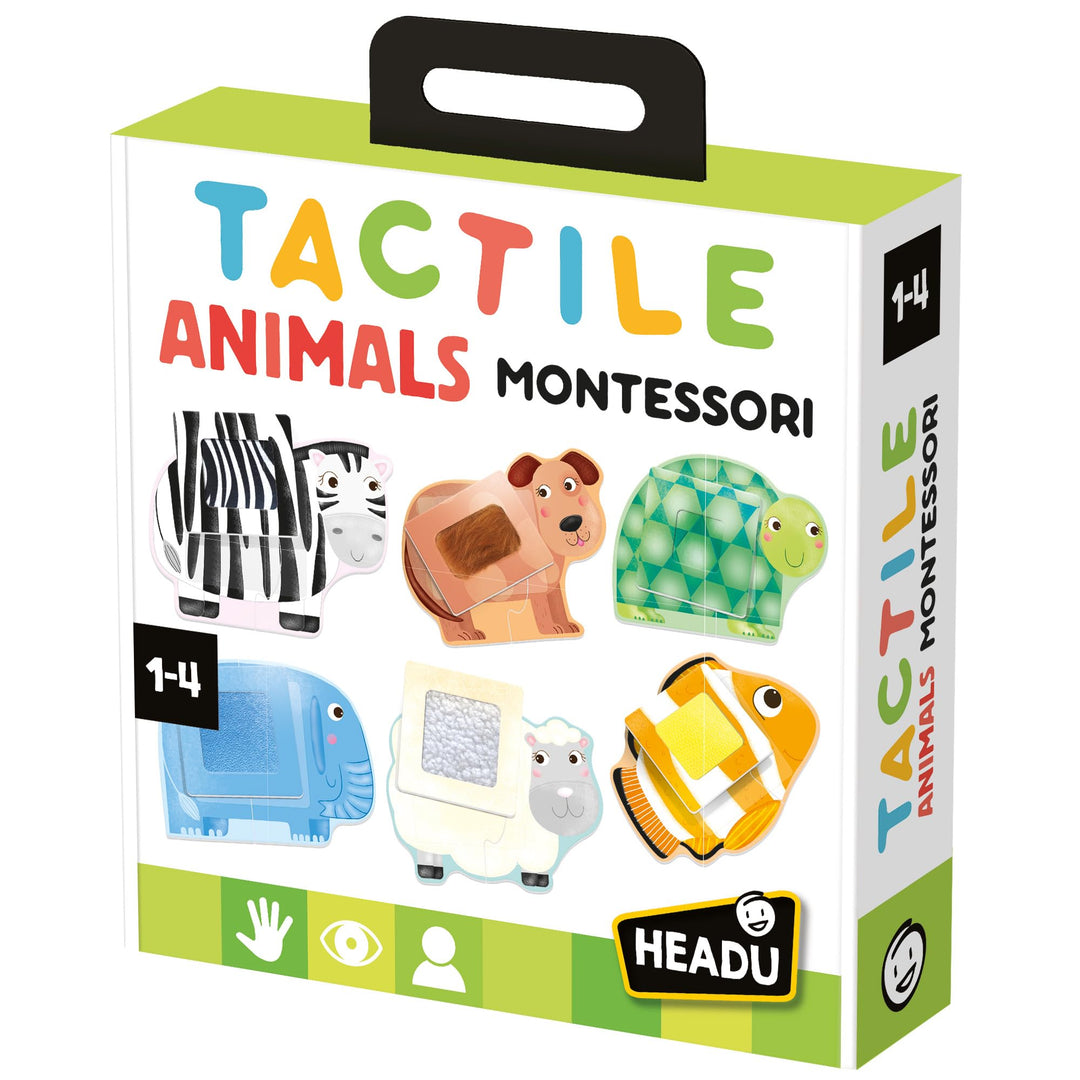 Headu - Tactile Animals Montessori Puzzle 1-4 Jahre, Mehrfarbig, IT20188