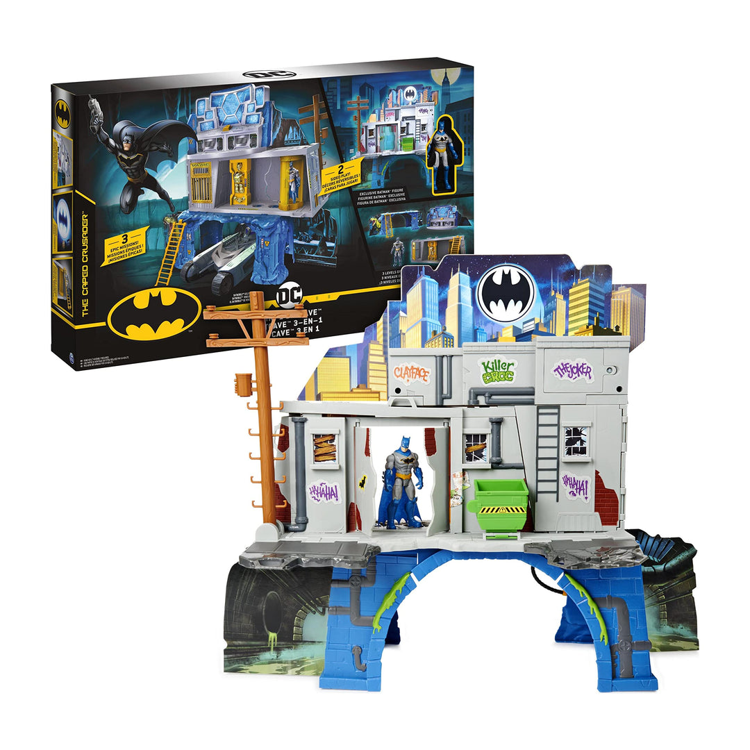 DC Batman 3-in-1-Batcave - Zweiseitiges Spielset mit 10cm grosser Batman-Actionfigur und umfangreich